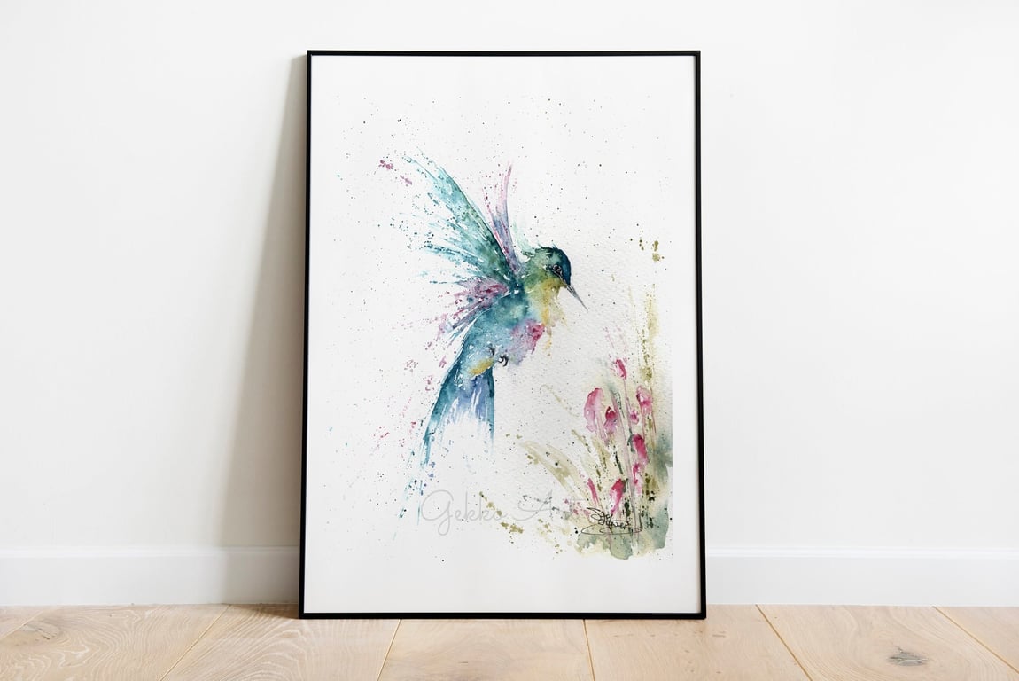 Hummingbird print, Watercolour art print, Hummingbird watercolour painting by Wi