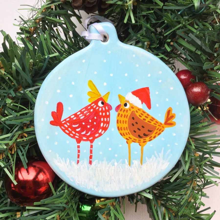 Hanging decoration Chatting chickens.