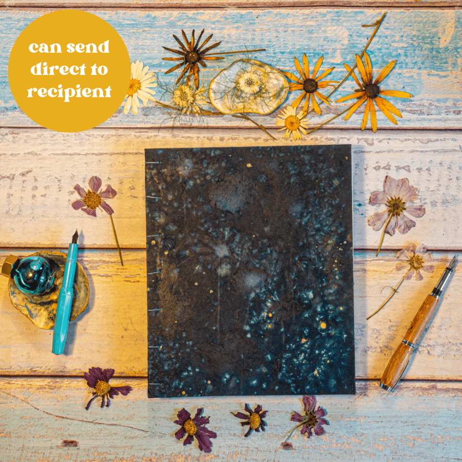 8 by 10 inch Journal Cyanotype Prints on Rhesho Paper, Poppies and Daisies (059)