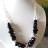 BLACK SPINEL NUGGET AND SILVER NECKLACE - CHRISTMAS GIFT,  FREE UK SHIPPING 