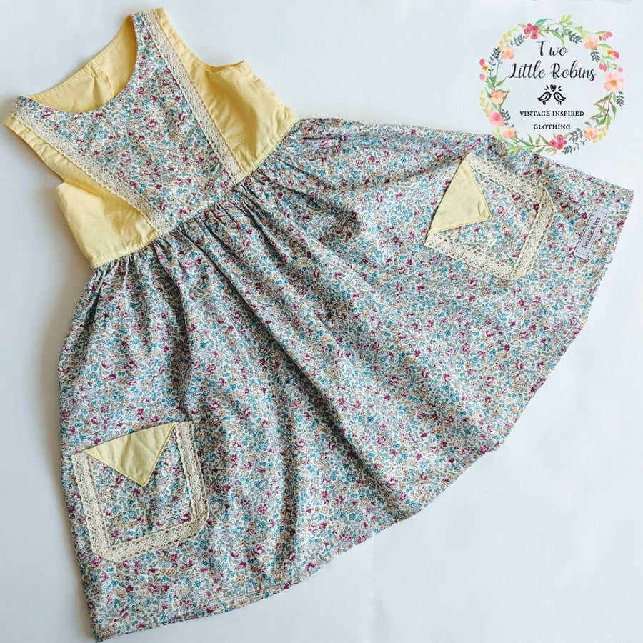 Girls Boho Style Summer Dress, Floral Sleeveless Sundress, Size 4