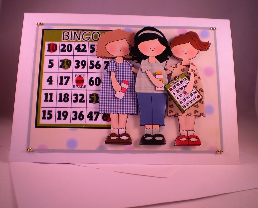 Handmade 3D Bingo Girls Blank or Any Occasion Greetings Card