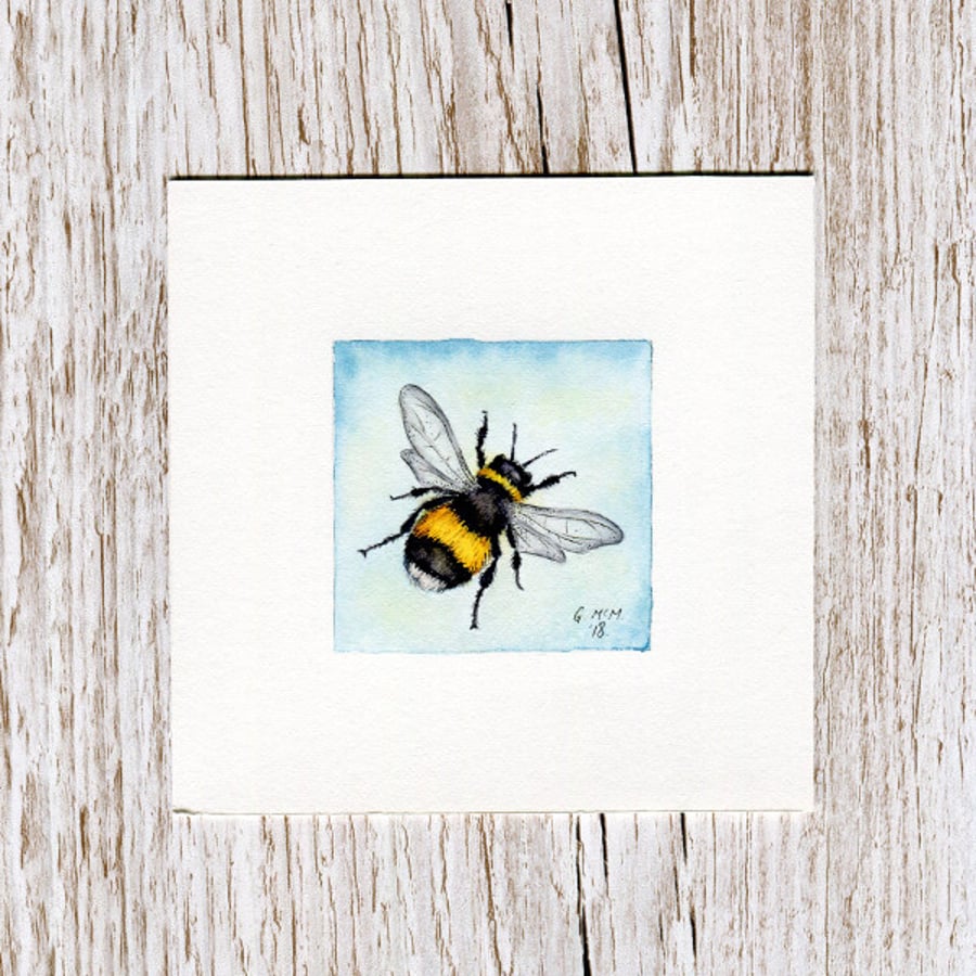  Original Watercolour Miniature painting of a bumble bee