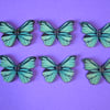 Wooden Butterfly Buttons Blue Turquoise Black 6pk 28x20mm (B21)