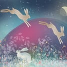 A4 Moonlight Hare Art,  Dancing In The Moonlight Hare Art, Folklore Print