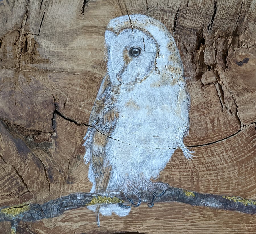 Original large barn owl painting on reclaimed and repurposed wood