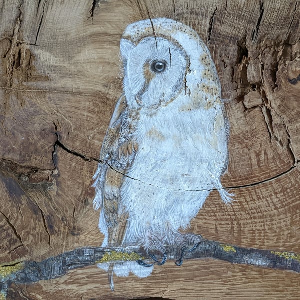 Original large barn owl painting on reclaimed and repurposed wood