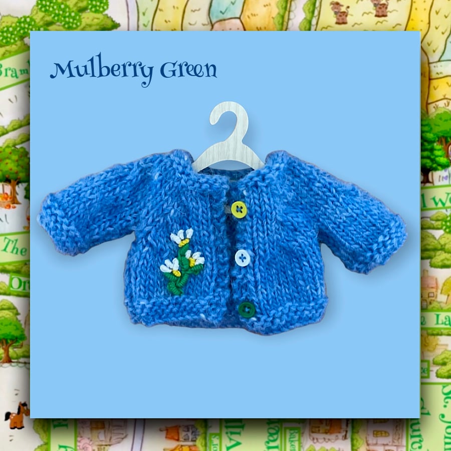 Cornflower Blue Cardigan Embroidered with Flowers 