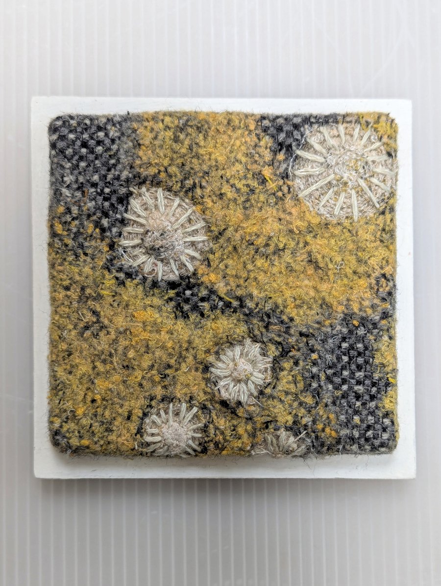 Yellow and Grey Coastal inspired Textile Art - FRAMED