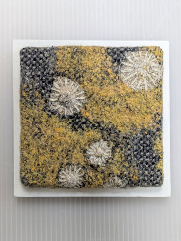 Yellow and Grey Coastal inspired Textile Art - FRAMED