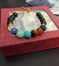 7 Chakra Genuine Gemstone Healing Bracelet – Black Agate & Lava Stone Adjustable - Image 3
