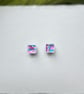 Pink & Blue Acrylic Confetti Square Stud Earrings - Image 3