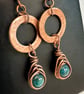 Copper Washer Earrings with wire wrapped Apatite Beads - Image 2