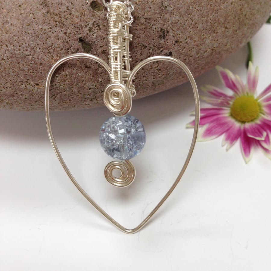 Silver Plated and Lilac Heart Necklace