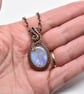 Wire Woven Rainbow Moonstone and Copper Pendant - Image 5