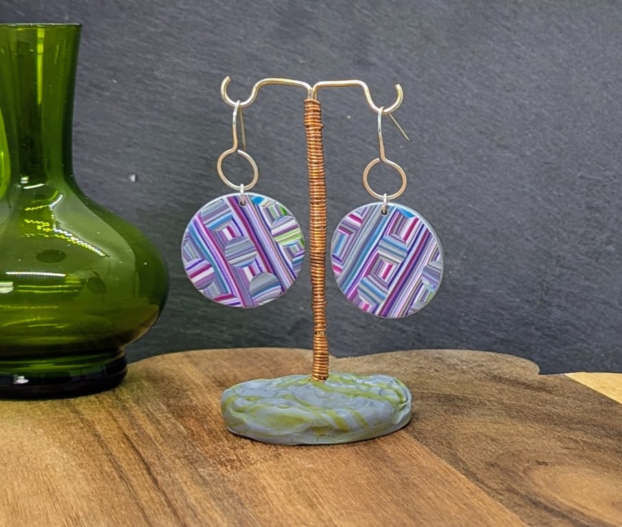 Circle circle stripe polymer clay earrings 