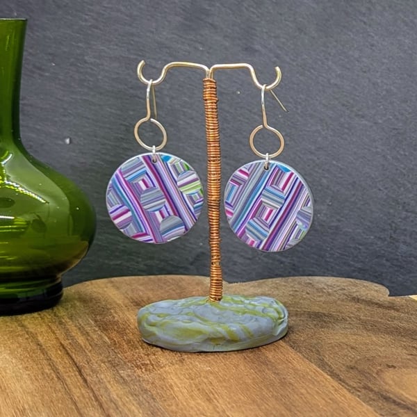 Circle circle stripe polymer clay earrings 