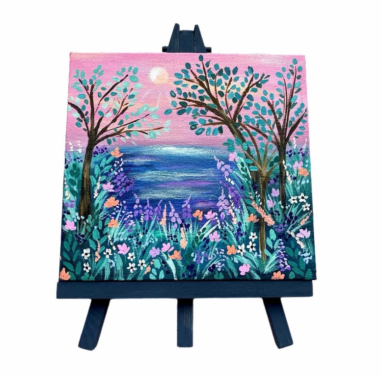 Twilight Lake Acrylic Painting 6"