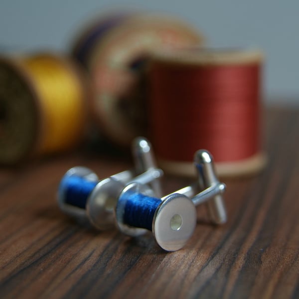 Cotton Reel Cufflinks, Gift for Men, Gift for Crafters, 2nd wedding anniversary