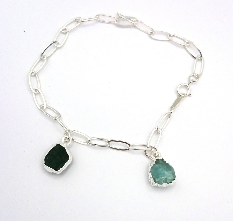 Raw Birthstone Charm Bracelet - Sterling Silver - 2 charms
