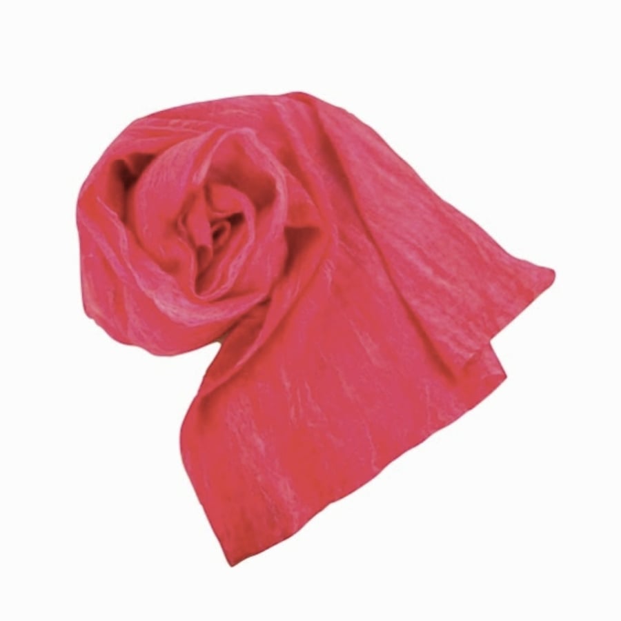 Gift boxed hot pink nuno felted silk scarf 
