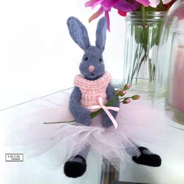 Little Pippa, Ballerina Rabbit, needle felted by Lily Lily Handmade