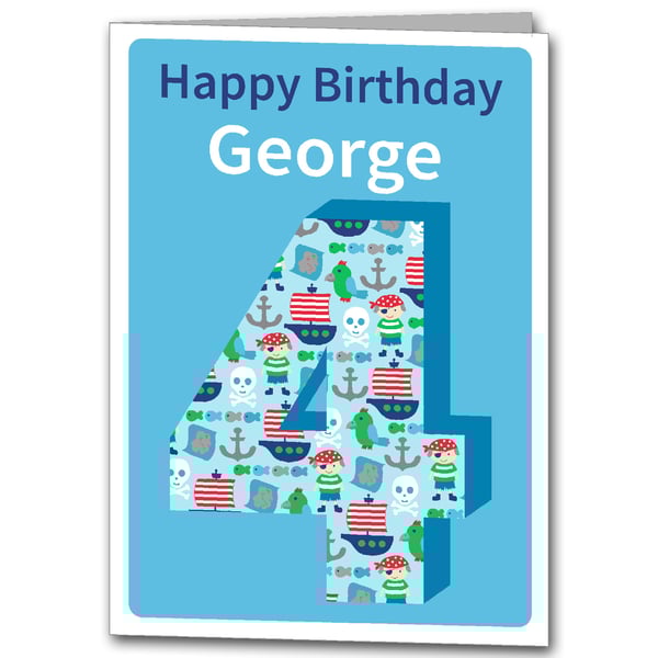  Childrens Personalised Pirate Birthday Card 1st, 2nd, 3rd, 4th, 5th, 6th 7th, 
