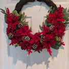 Luxury Red Poinsettia Christmas Wreath – Handmade Festive Front Door Decoration 
