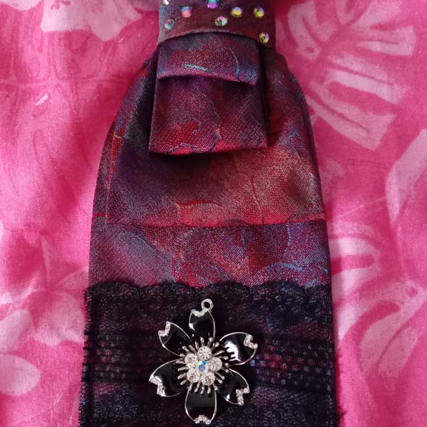 Red Multi Feminine Boho Style Necktie Statement Necklace Jabot