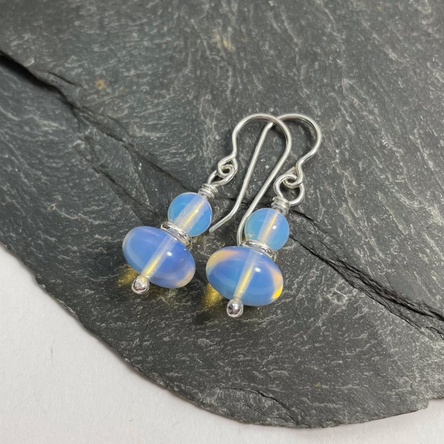 Sterling silver and opalite glass earrings
