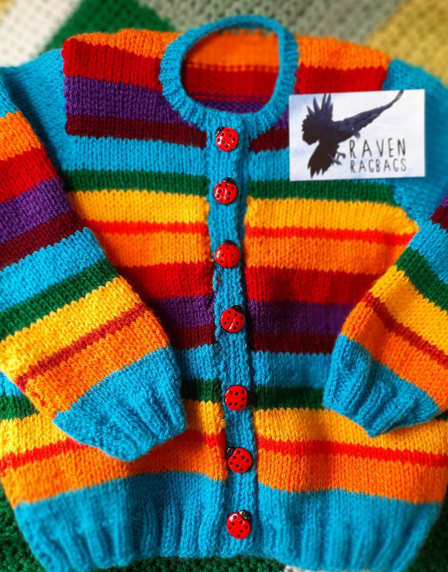 Rainbow Colours Hand Knitted Toddler Cardigan