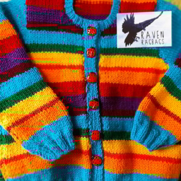 Rainbow Colours Hand Knitted Toddler Cardigan Folksy