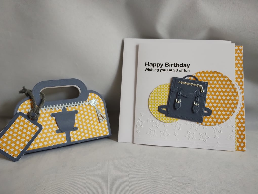 Handmade Birthday Card and Gift Card Holder - Wishing you Bags of Fun Rucksack 