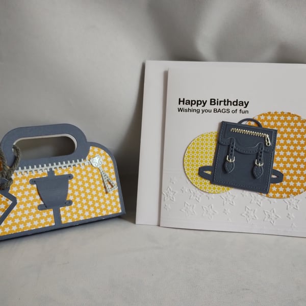 Handmade Birthday Card and Gift Card Holder - Wishing you Bags of Fun Rucksack 