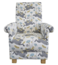Blue Armchair Clarke March Hares Mineral Fabric Chair Floral Nursery Accent New - Image 1