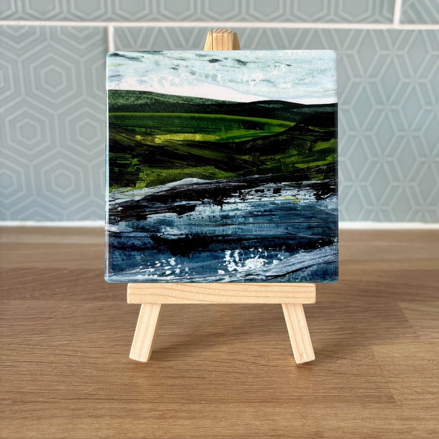 'Where the Sea Meets the Land' Ceramic Tile with Wooden Easel