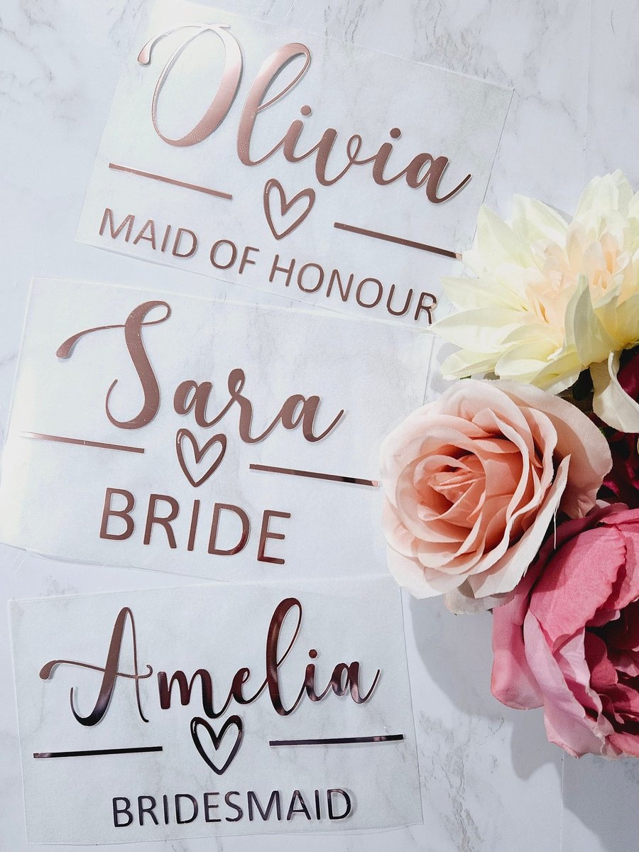 Iron on Vinyl Names Wedding Hen Personalised Dressing Gowns Slippers Face Masks 