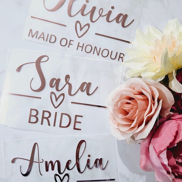 Iron on Vinyl Names Wedding Hen Personalised Dressing Gowns Slippers Face Masks 