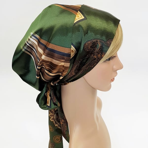 Satin lined head snood, women's bonnet with ties, tichel, head scarf