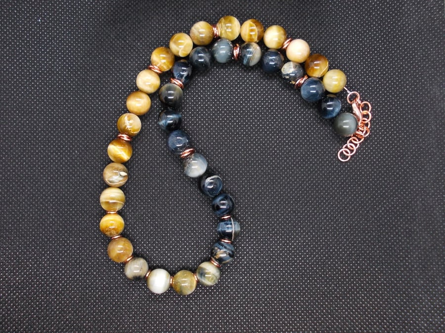Golden and blue tiger's eye necklace