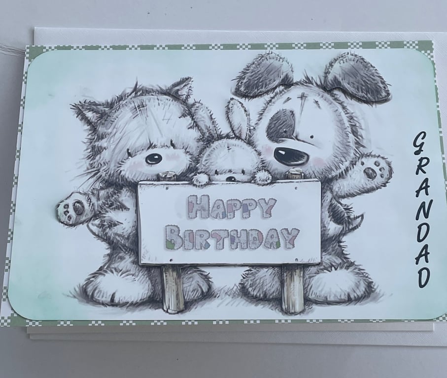 Happy Birthday Grandad cute dog, cat and bunny card