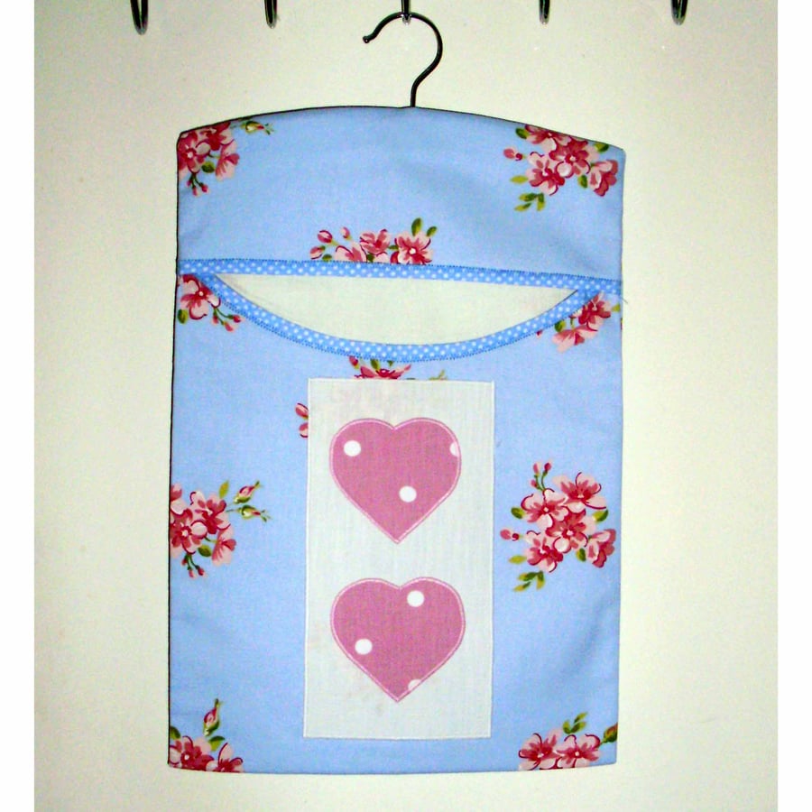 Peg bag blue floral with hearts SALE PRICE 