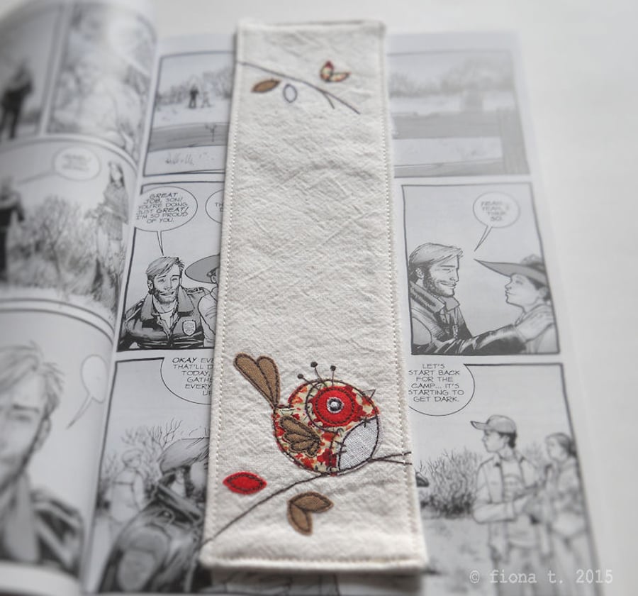 freemotion embroidered zombie robin bookmark