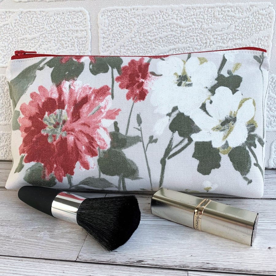 Floral make up bag, cosmetic bag or pencil case in cottage garden print fabric