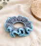 Handmade Crochet Beaded Scrunchie - Dusty Blue & Sky Blue Hair Scrunchie - Ruffl