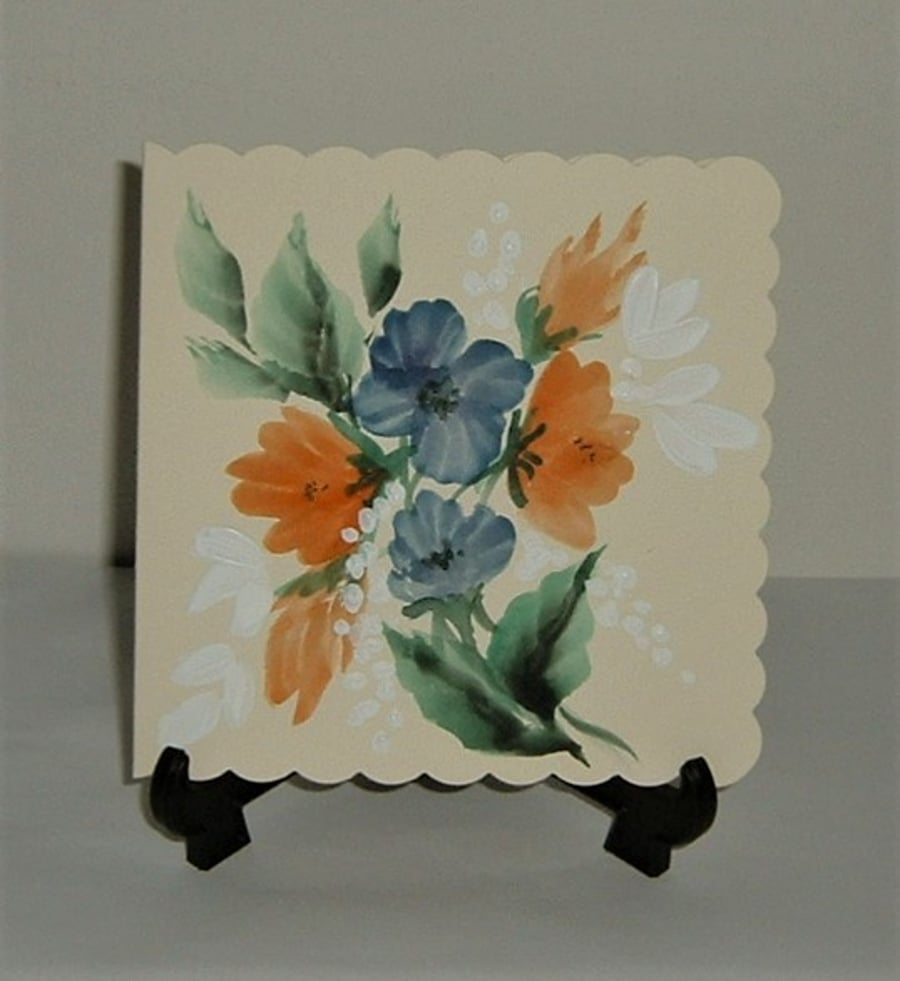 hand painted original art floral greetings card ( ref F 902 )