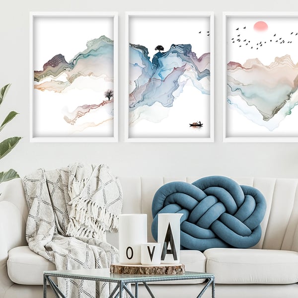 Calming Watercolor Painting Print Set of 3 Minimalist Wall Prints Zen Wall Art M