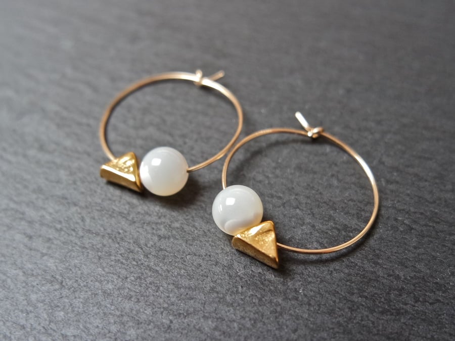 Hoops - gold filled minimalistic geometric mother of pearl