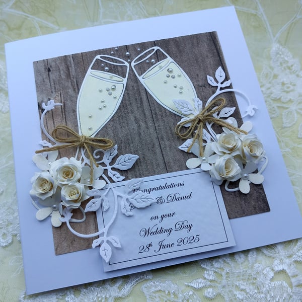 Handmade Wedding Day or Anniversary o Card - Personalised - Boxed - 3D