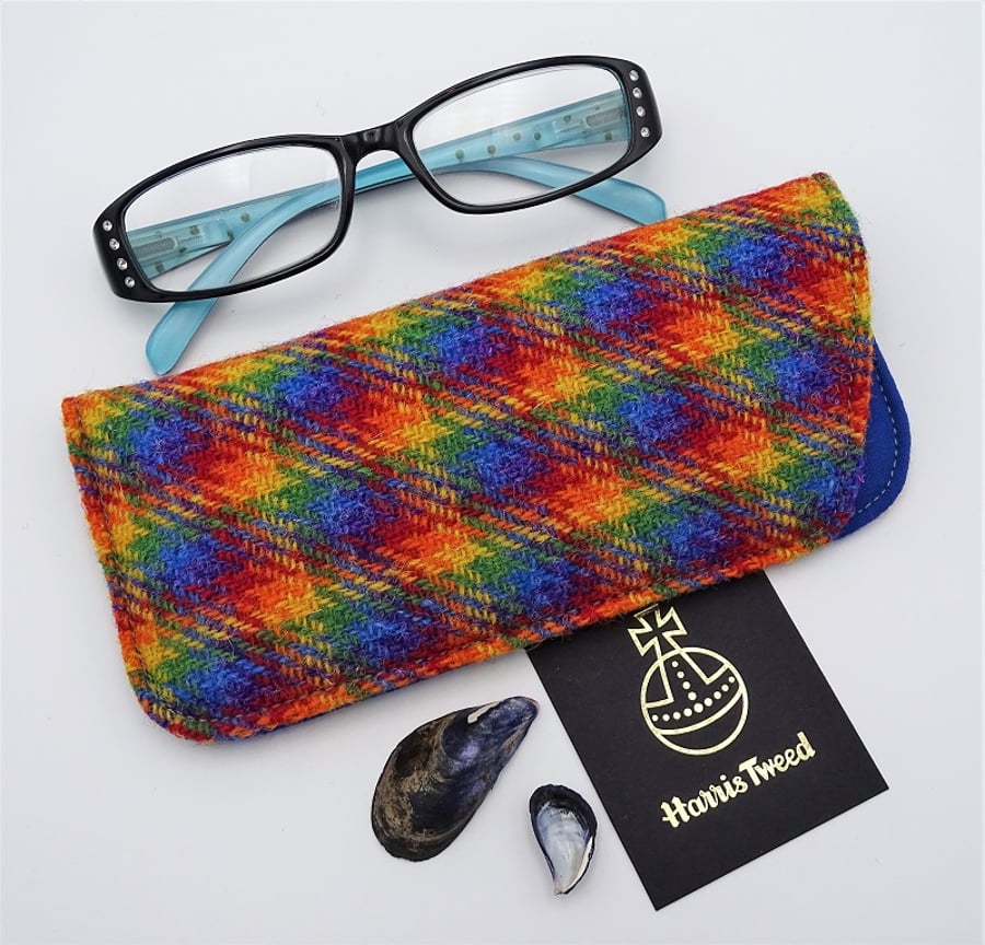 Harris Tweed eyeglasses case in rainbow tartan